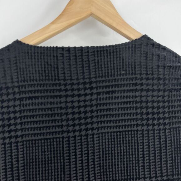 Talbots Top Size Large Petite Black Velvet Houndstooth Burnout Cowl Neck Elegant - Picture 6 of 7